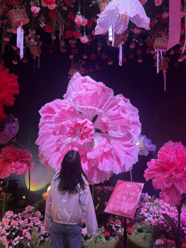 Giant pink flower wall photo zone at Taean Horticultural Therapy Expo