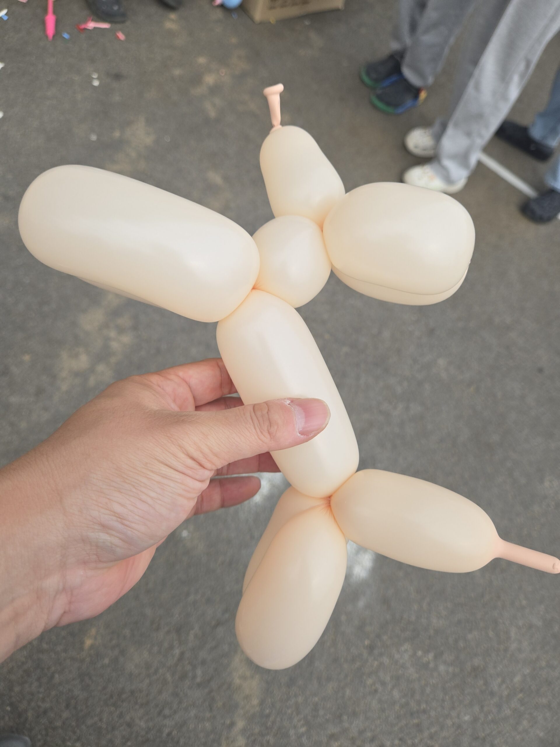 Beige balloon dog completed at Naepo Camping Square balloon-twisting station