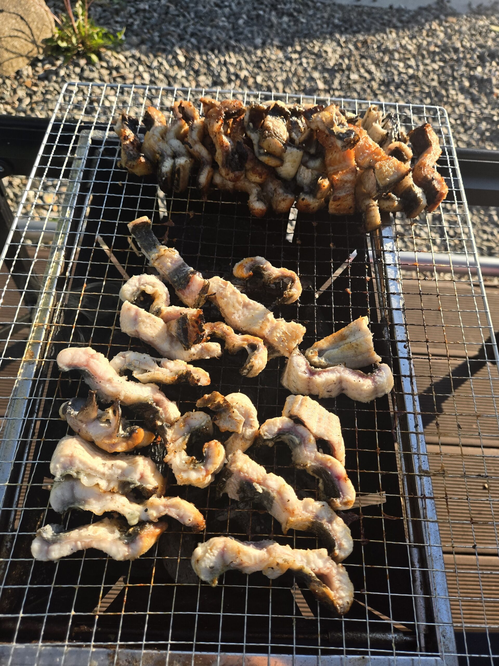 Pork belly on the grate at Choihu Camping Hanam