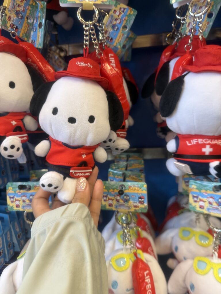 Sanrio Pochacco lifeguard plush keychains at Caribbean Bay