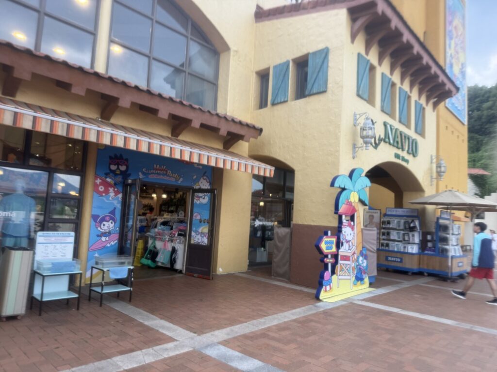 Caribbean Bay character shop decorated for the Sanrio summer party