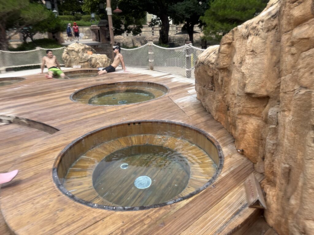 Warm spa pool at Caribbean Bay with kids for warming up