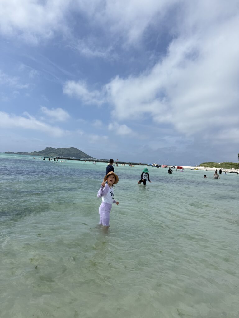 Wide view of families swimming at Segial Beach Jeju
