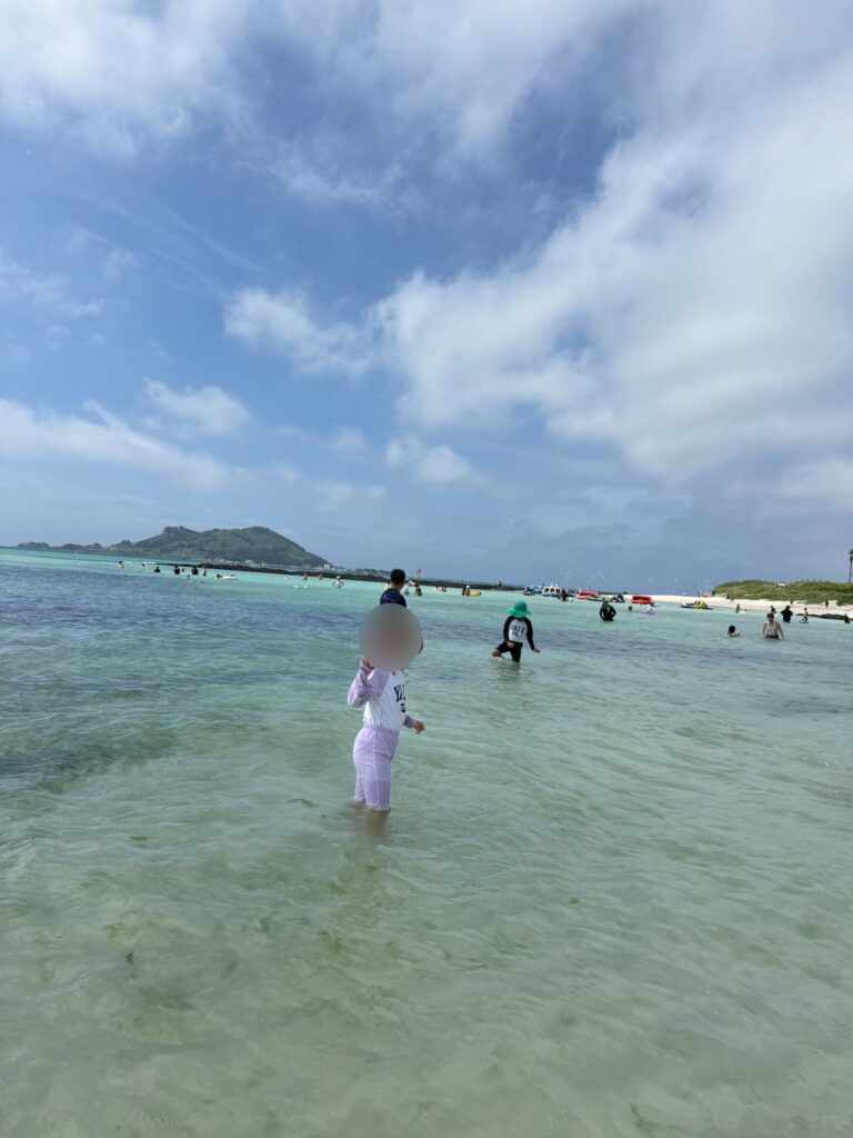 Wide view of families swimming at Segial Beach Jeju