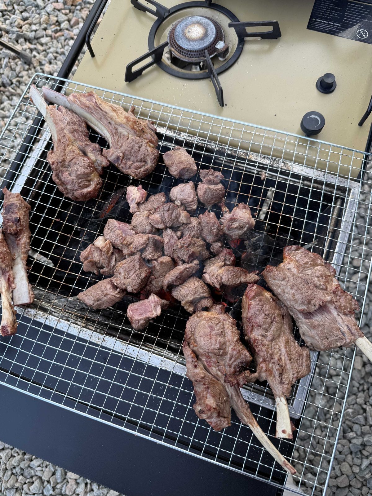 Lamb chops and other meat on the grill